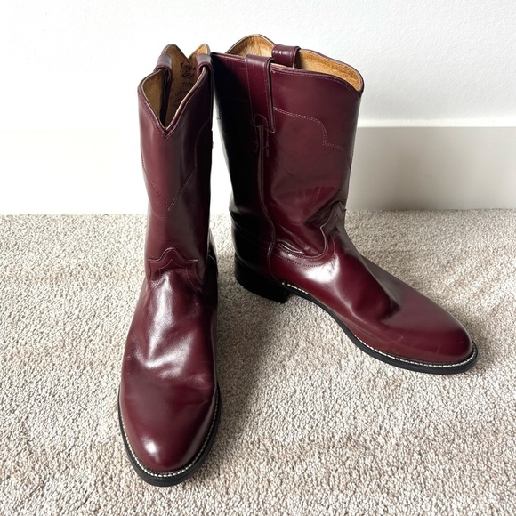 Tony Lama Shoes - Tony Lama Maroon Burgundy Leather Cowboy Western Boot Round Toe Vintage